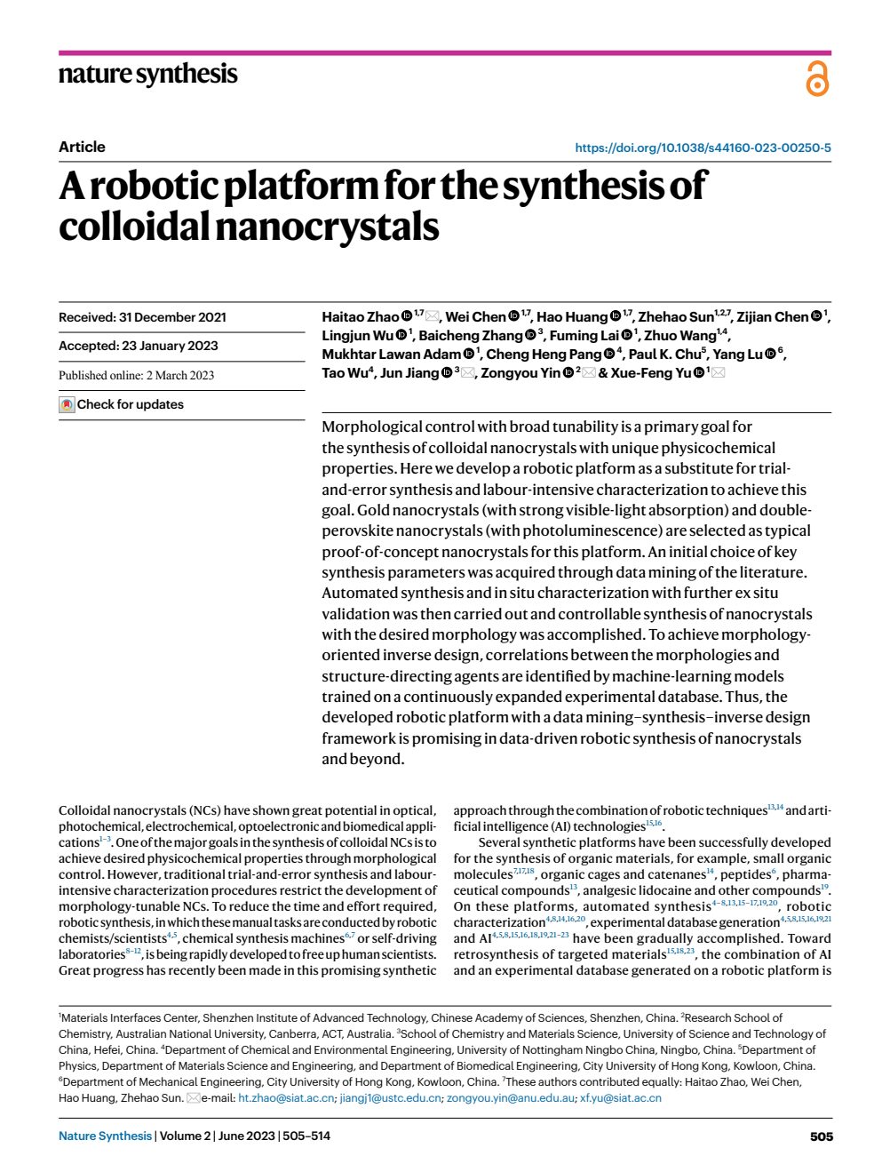 Robotic Nanocrystal Synthesis cover